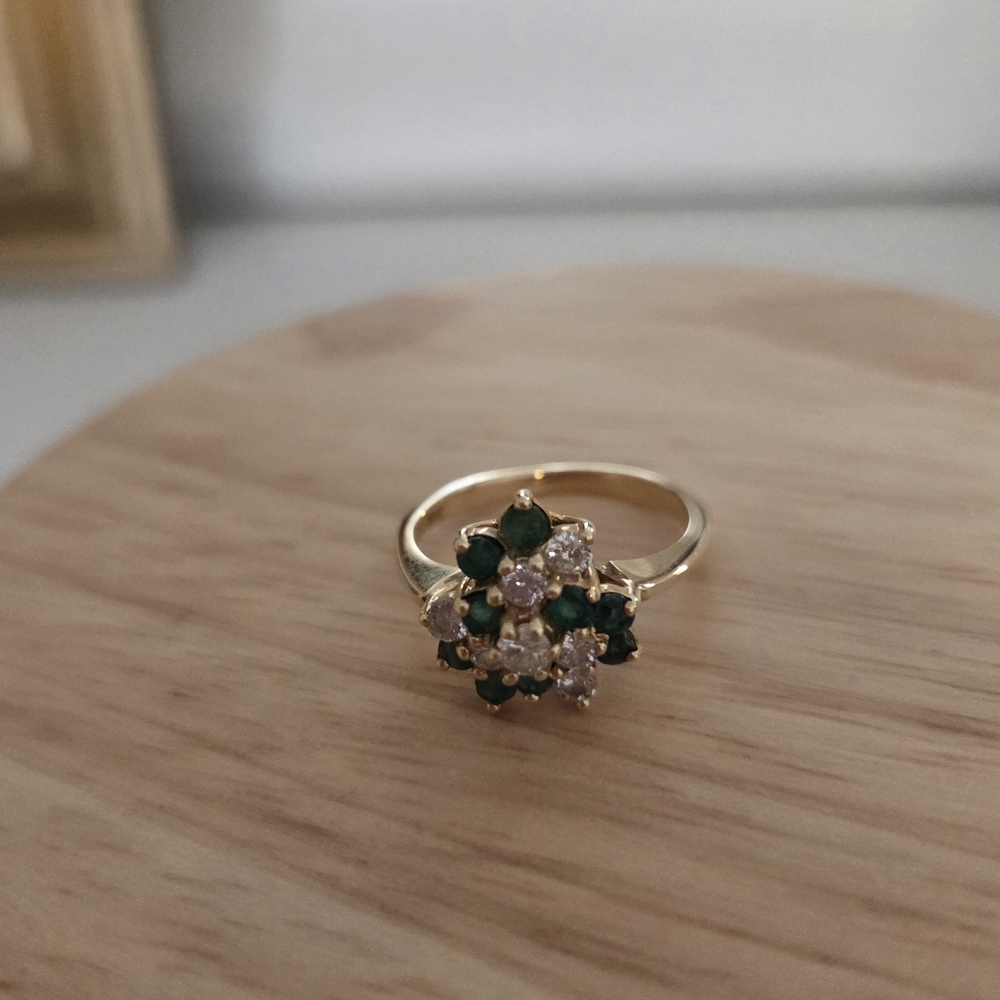 Emerald And Diamond Cocktail Ring Sz 6